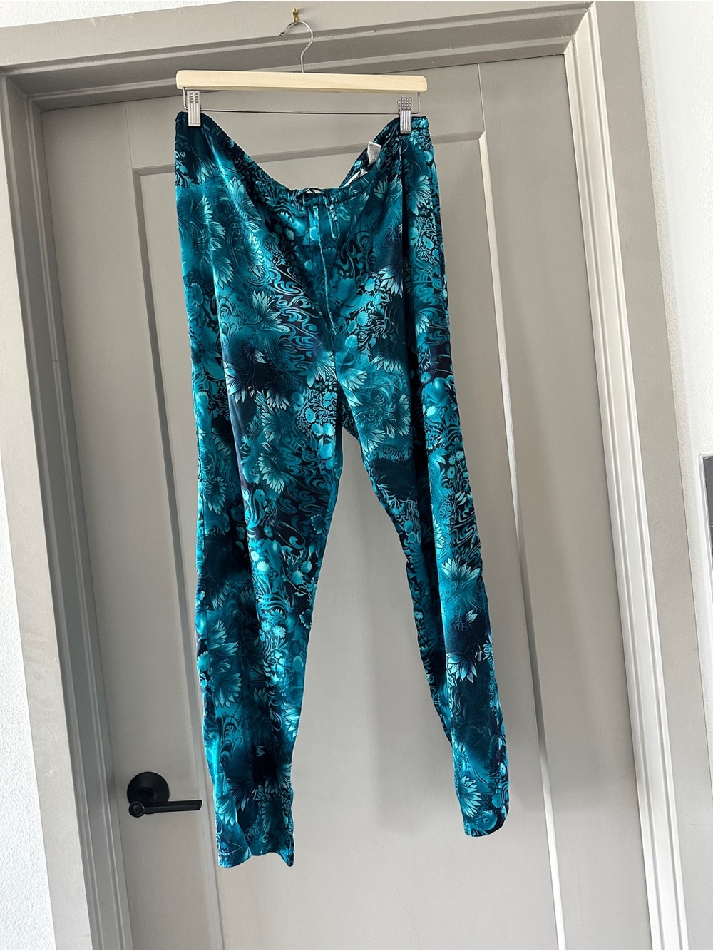 Teal Floral Print flowy pants